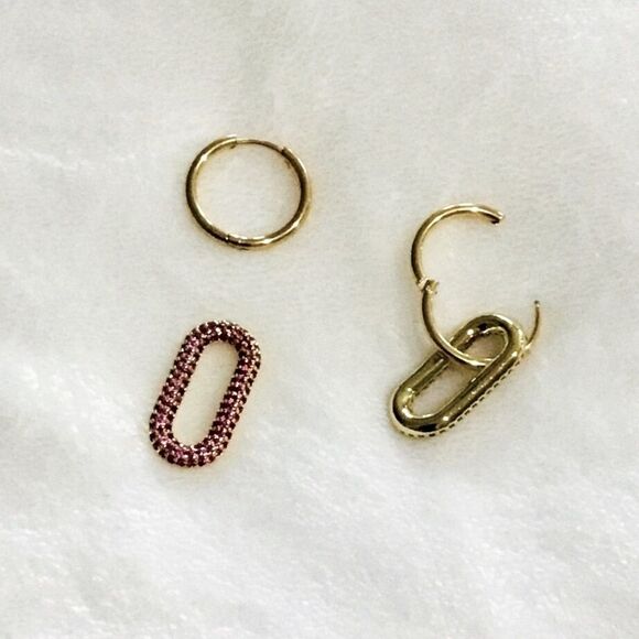 Gold Hoop Crystal Link Drop Earrings - NEW - Picture 4 of 4